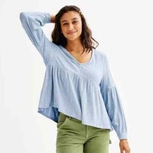 SO Sonoma Goods for Life Women's Knit Top Junior Size Large NWT Baby Blue V-Neck